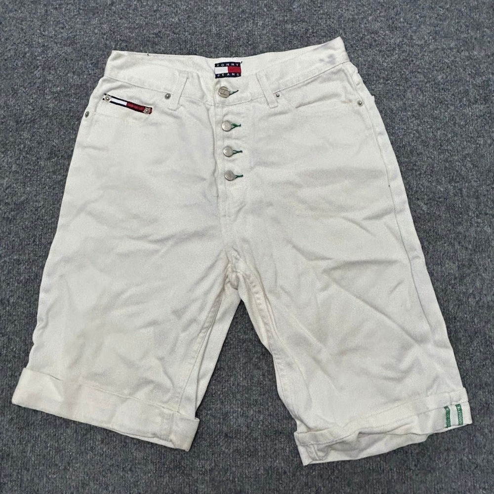 Tommy Hilfiger Shorts Womens Size 9 White Denim Button Fly Cuffed Tommy Jeans